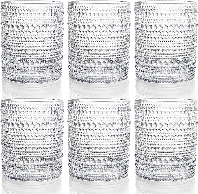 ZOOFOX Set of 6 Romantic Water Glasses, 12 oz Hobnail Glasses Tumbler by zoofox