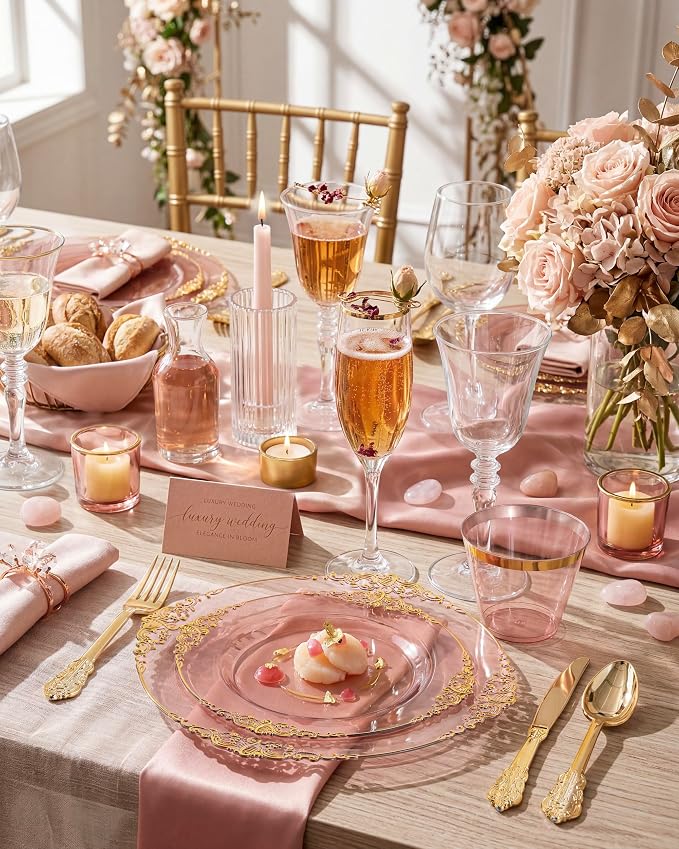 350 Pcs Burgundy Gold Plates for Party | Burgundy Plates Set for 50 Guests - Image 6
