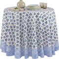 ATOSII Gulbahar Blue 100% Cotton Fall Round Tablecloth, Handblock Print Floral Table Cloth for Kitchen Dining Linen I Thanksgiving, Christmas, Weddings, Outdoors, Parties I 90" Inches Diameter