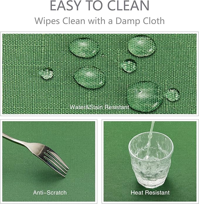 Rectangle Tablecloth Waterproof 60x144 inch Linen Textured Table Cloth Stain and Wrinkle Resistant Washable, Decorative Fabric Table Cover for Dining, Party and Camping, Green