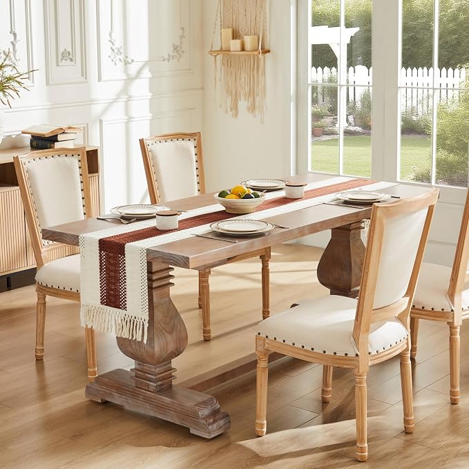Macrame Style Bicolor Stitching Table Runner 14x48in Terracota | Woven Boho - Image 2