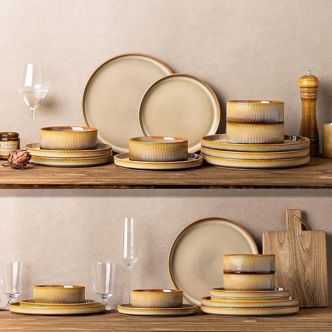 Ceramic Dinnerware Set for 6, 18-Piece Plates and Bowls Set | Lightweight - Image 7