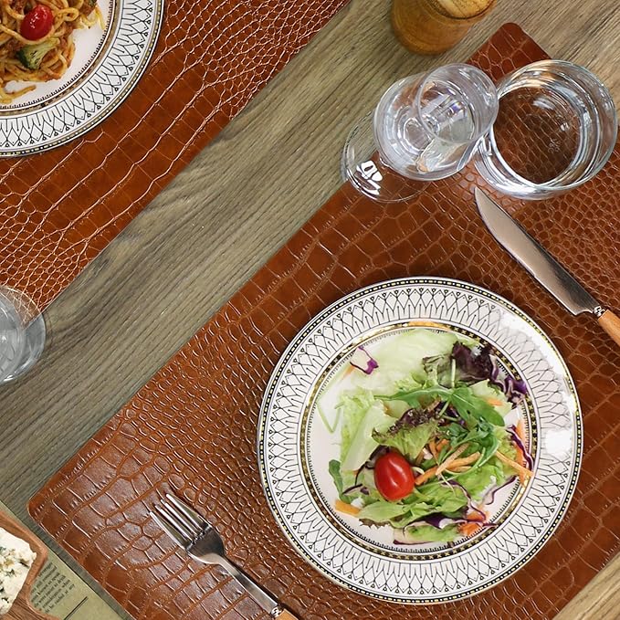 Set of 4 Faux Leather Placemats, PU Table Mats, Waterproof, Stain Resistant, Heat Resistant, Easy to Clean for Kitchen Dining Table,Conference Table