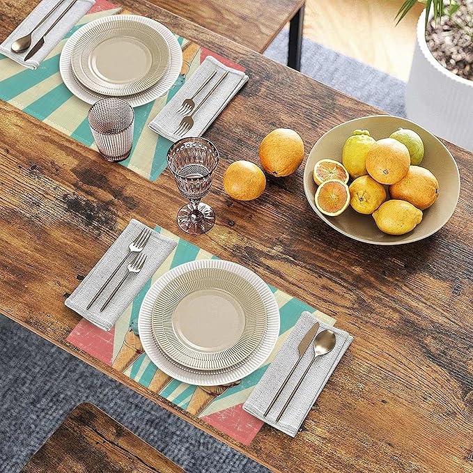 Vintage Ice Cream 12x18 Inch Placemats Set of 6 - Waterproof, Non-Slip & Washable Table Mats for Kitchen & Dining Table Placemats