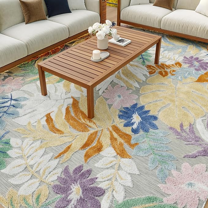 Nourison Home Suncoast Multicolor 7'10" x 9'10" Area Rug - Easy Clean, Non Shedding, Bed Room, Living Room, Dining Room, Kitchen (8' x 10')
