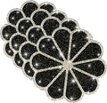 Washable Waterproof Diamond Circle Placemats for Round Tablescape Decor for Dinner and Kitchen Bling Placemats for Weddings & Special Events (Black)-4PCS