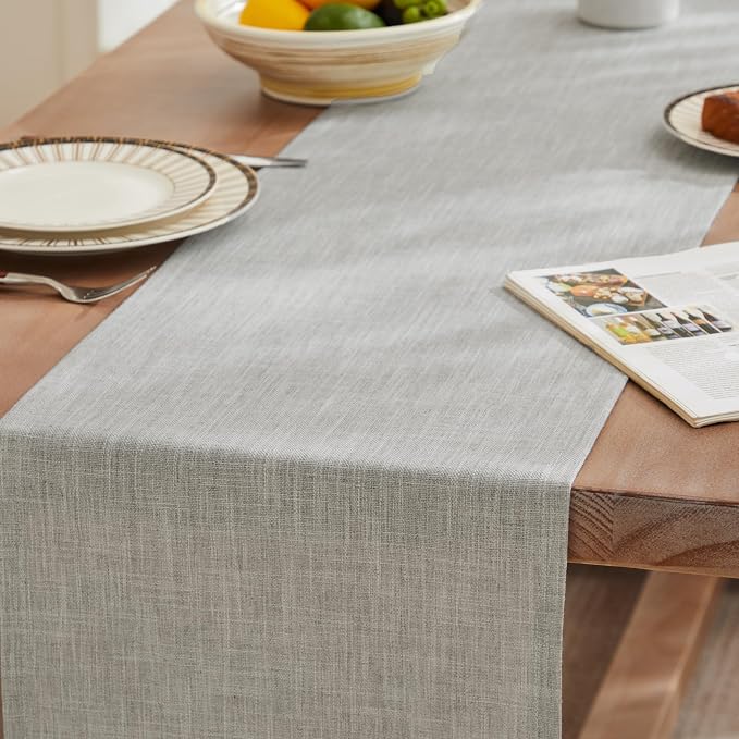 Rustic Cotton Linen Table Runner, 13x90 Inches Light Grey | Farmhouse Style - Image 3
