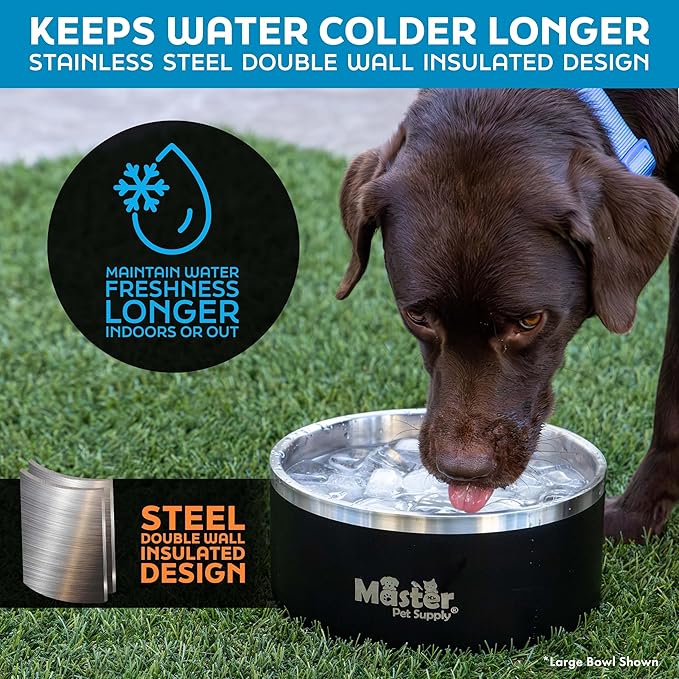 Master Pet Supply Stainless Steel Dog Bowls - 25 oz, Heavy Duty - Glacier Blue, Double Wall Extra-Thick Insulated, Non-Slip Pet Water Bowl for Dogs, Cats & Pets, Anti Rust Metal, Dish Washer Safe
