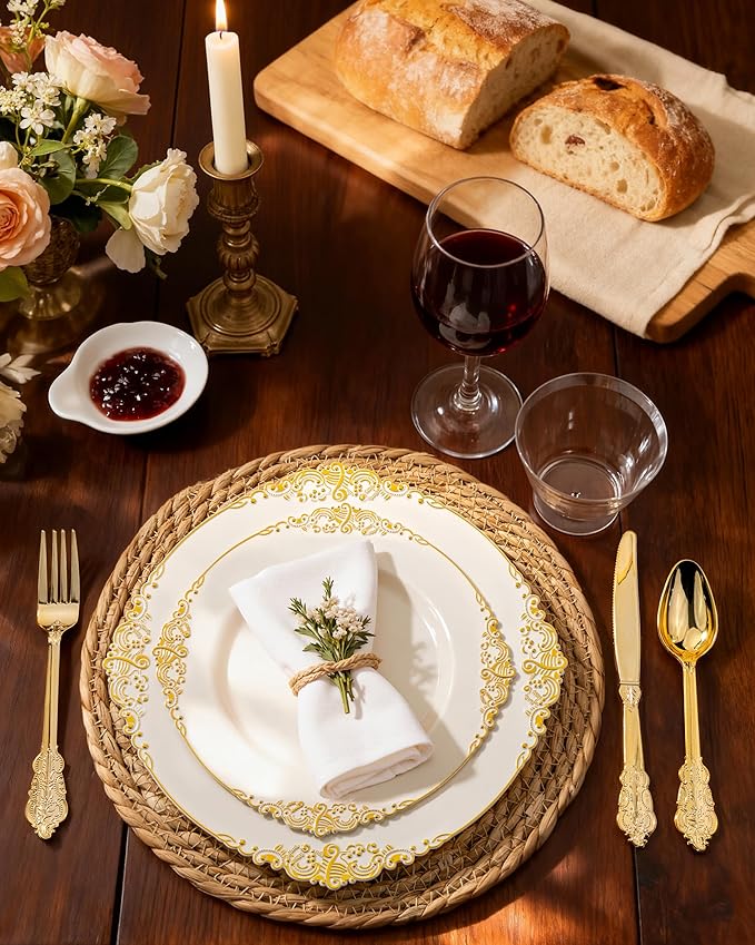 Nervure 350Pcs Ivory Plastic Plates, Plastic Dinnerware Set - Image 2