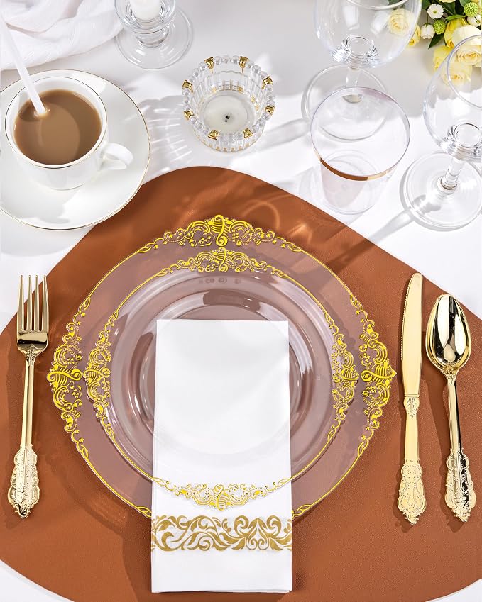 Nervure 350Pcs Clear Gold Plastic Plates, Dinnerware Sets - Image 2