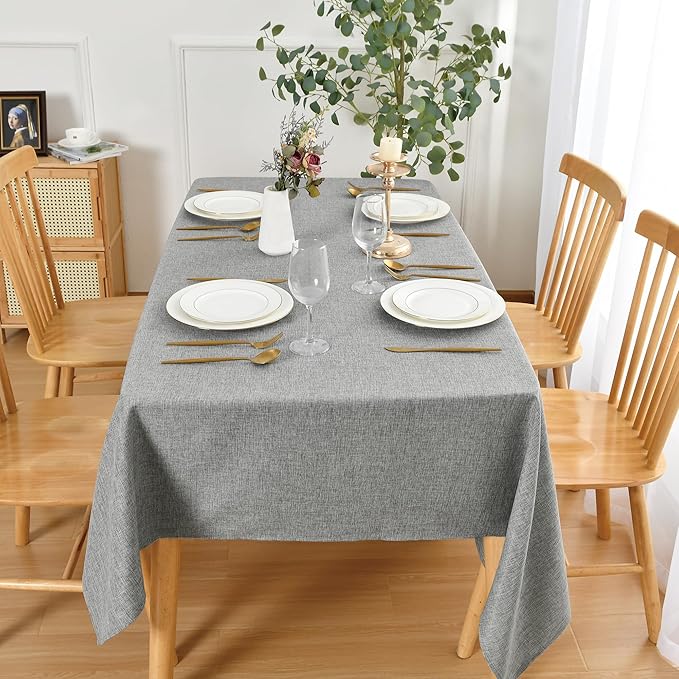 JIUZHEN Faux Linen Farmhouse Tablecloth Rectangular, Wrinkle Stain Resistant Table Cloth Rectangle Table Cover for Kitchen Dining, Holiday Party Dinner, Grey, 60 x 102 Inch