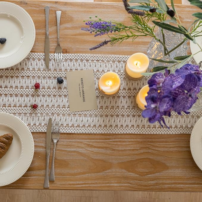 Keketoarrange Boho Macrame Table Runner 12x60 Inch | Woven Burlap Rustic Runner - Image 4