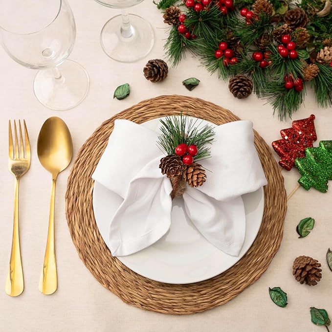 Blue Needles Solid Cloth Napkins Set of 12 White 100% Cotton Dinner Napkins 18x18 inches - Soft, Reusable, Absorbent & Washable Linen, Ideal for Valentine's Day Events, Parties & Everyday Use