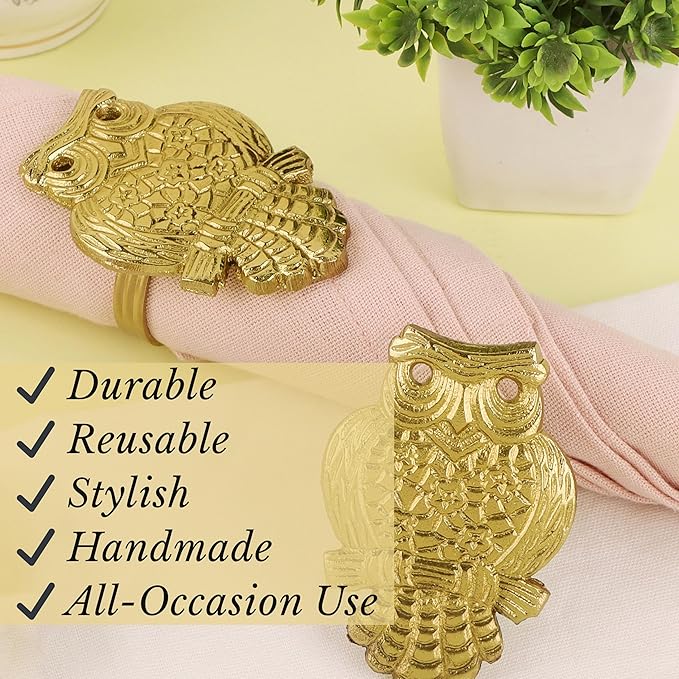 ALPHA Living HOME Metal Napkin Rings Set of 12, Decorative Napkin Holder for Dinner Table Décor, Farmhouse Modern Serviette Rings for Weddings, Receptions, Banquets, Daily Use (Antique Gold)