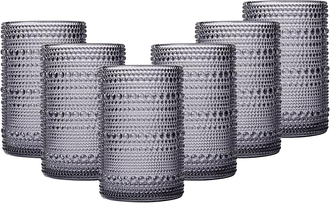 JOVGANK Grey Vintage Hobnail Drinking Glasses Set of 6, Embossed Water Tumbler by JOVGANK