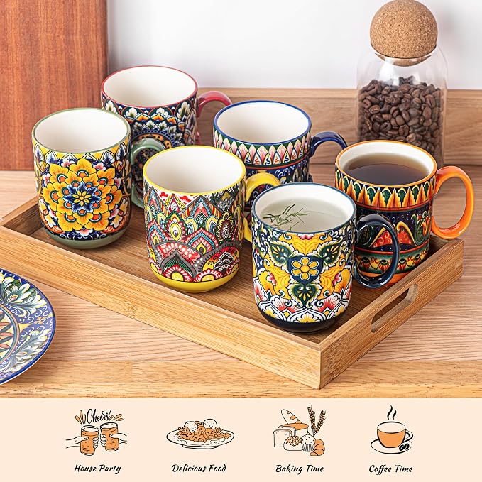 Henten Home Ceamic Coffee Mug Set of 6, 14 oz Colorful Latte Cup - Image 5