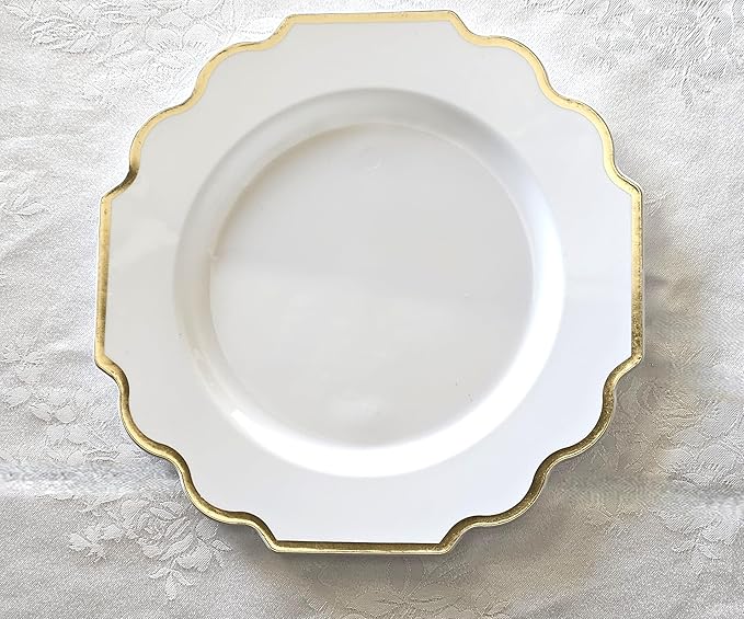 " OCCASIONS " 80 Plates Pack,(40 Guests) Heavyweight Wedding Party Disposable Plastic Plates Set -40 x 10.5'' Dinner + 40 x 8'' Salad/Dessert Plate (Imperial White & Gold)