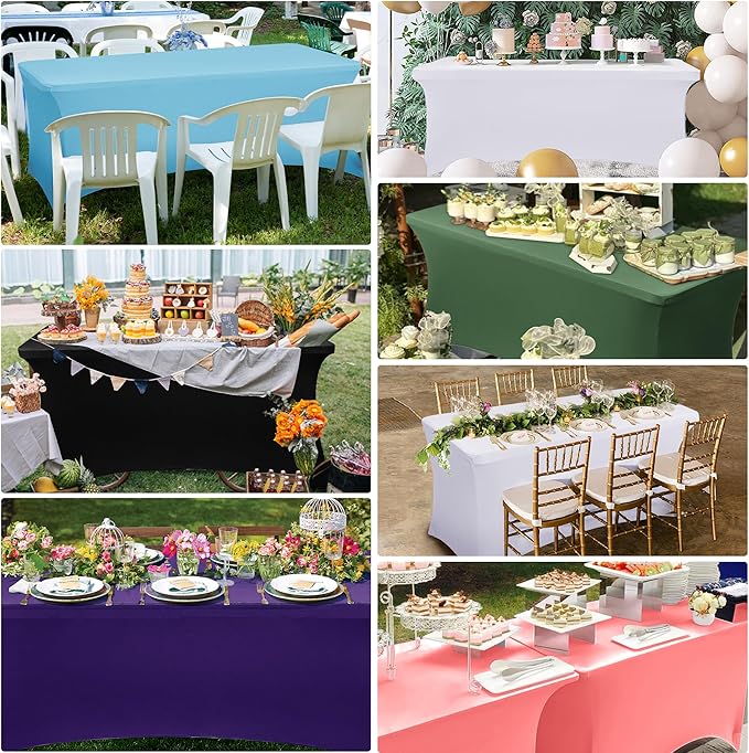 Obstal 6 Pack Stretch Spandex Table Covers for 6 Foot Tables - 6 FT Universal Rectangular Fitted Tablecloth Protector for Wedding, Banquet, Party (Black, 72 Length x 30 Width x 30 Height Inches)