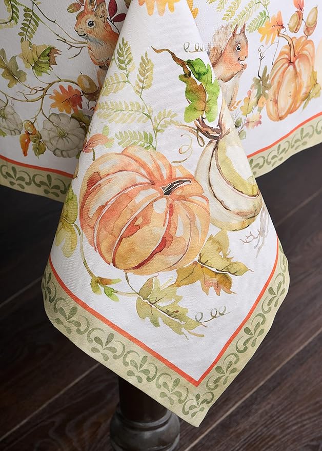 Maison d' Hermine Table Cloth Rectangle Table 100% Cotton 60 x 120 Inches Fall Tablecloth Reusable Everyday Use for Thanksgiving Christmas Decorations Dining Farmhouse Party (Pumpkin Passion)