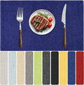 Blue Forest Placemats Set of 6, Dual-Layered Thickened Faux Linen Table Mats Heat Resistant Machine Washable Wrinkle Free Place Mats for Kitchen Dining Outdoor/Indoor (NavyBlue)