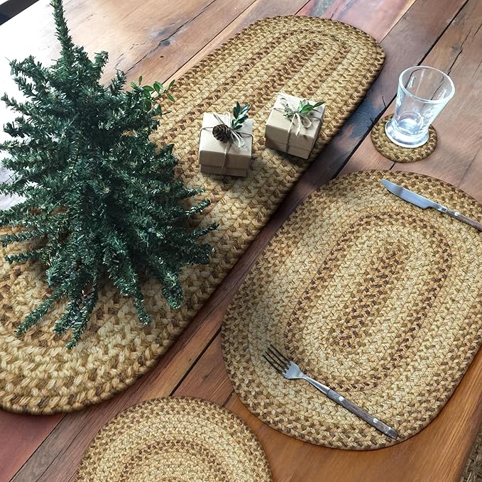 Homespice Cookie Dough Jute Braided Oval Placemats, Warm Farmhouse Decor, Set of 6, 13x19 Brown Table Mats - Vibrant Colors, Durable, Easy to Clean and Protects Furniture