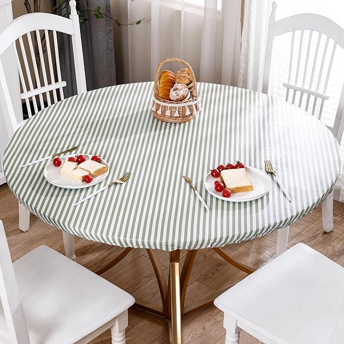 Walrus Round Vinyl Fitted Tablecloth with Flannel Backing Elastic Edge Design Table Cover Waterproof Oil-Proof PVC Table Cloth Stain-Resistant Best for 32"-36" Round