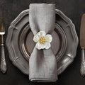Decozen Set of 8 White Gold Napkin Rings in Floral Design, Festive, Table Decor Setting for Holiday, Wedding, Birthday, Kitchen, Home Decor, Housewarming Gift - Mothers Day Decorations