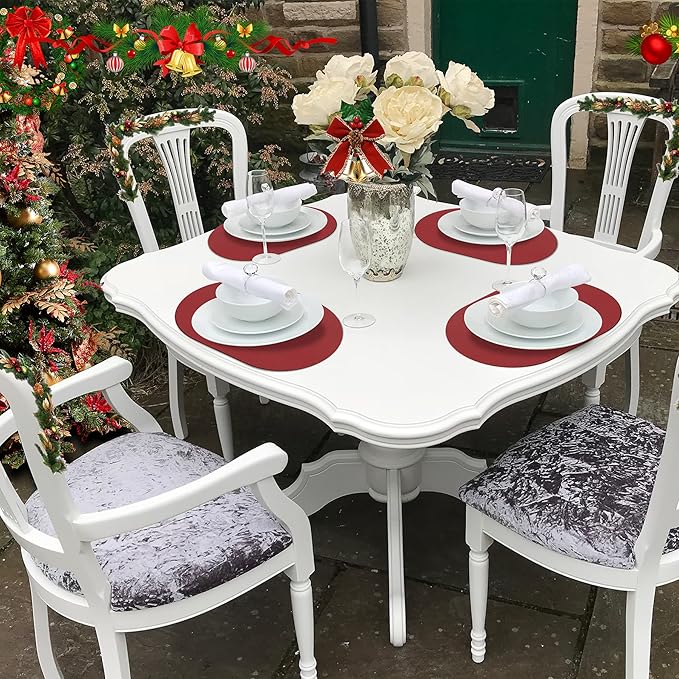 Silicone Placemats, Oval Placemats for Dining Table, Placemats Set of 4, Non-Slip Waterproof Heat Resistant Outdoor Table Mat for Patio Table (Wine Red-Oval)
