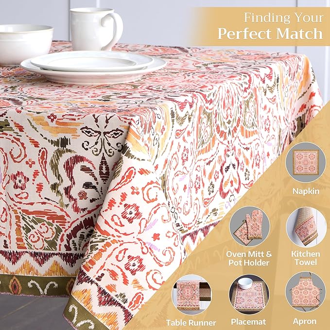 Maison d' Hermine Table Cloth Square Table 100% Cotton 54 x 54 Inches Fall Tablecloth Reusable Everyday Use for Thanksgiving Christmas Decorations Dining Farmhouse Party (Damask)