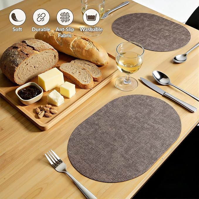 Placemats Set of 4, 11.8 x 17 Inch, Dark Brown | Heat Resistant Oval Faux - Image 6