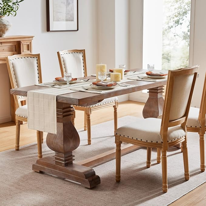 Linen Checked Farmhouse Table Runner, 13x108 Inches Neutral Beige | Raised Grid - Image 3