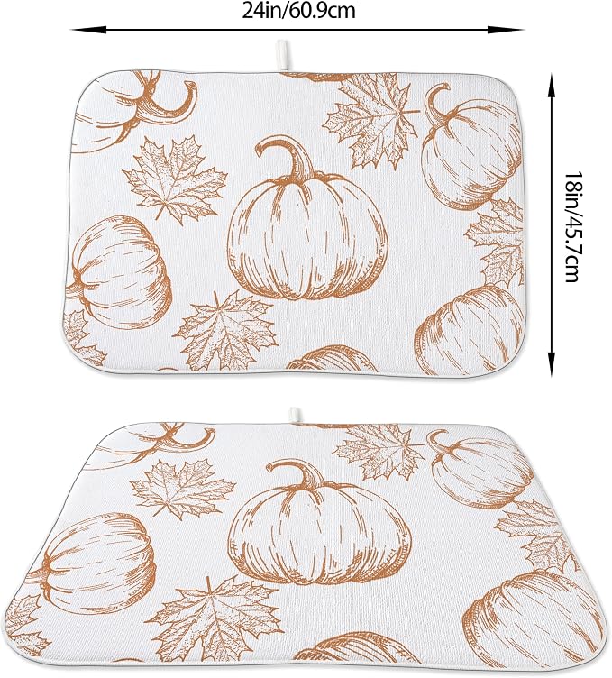 Fall Pumpkin Dish Drying Mat for Kitchen Counter 18x24 Inch Burnt Orange - Image 2