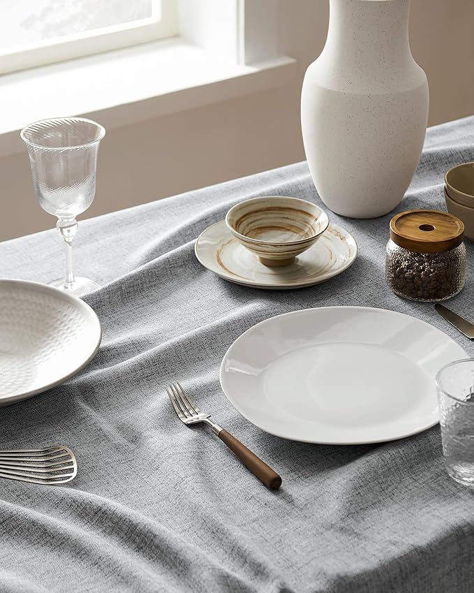 Linen Tablecloth for Rectangle Table 60x104 Inch Grey, Farmhouse Style Grey Tablecloth, Water Resistant Burlap Tablecloths for Dining Table Farmhouse Kitchen