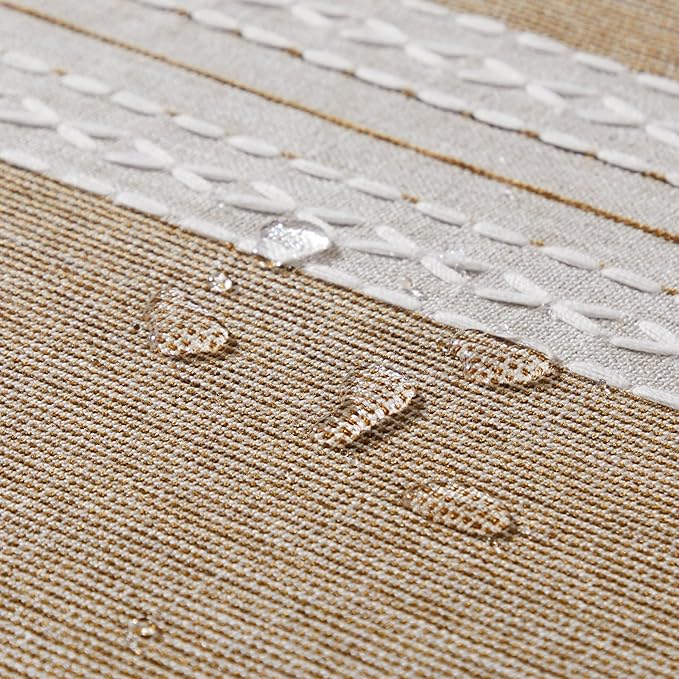 ZeeMart Contrast Linen Round Tablecloth 60 Inch Mid-Stripe Brown, Farmhouse Style Round Table Cloth Heavy Weight Beige Tablecloths, Water Resistant Burlap Table Cloths