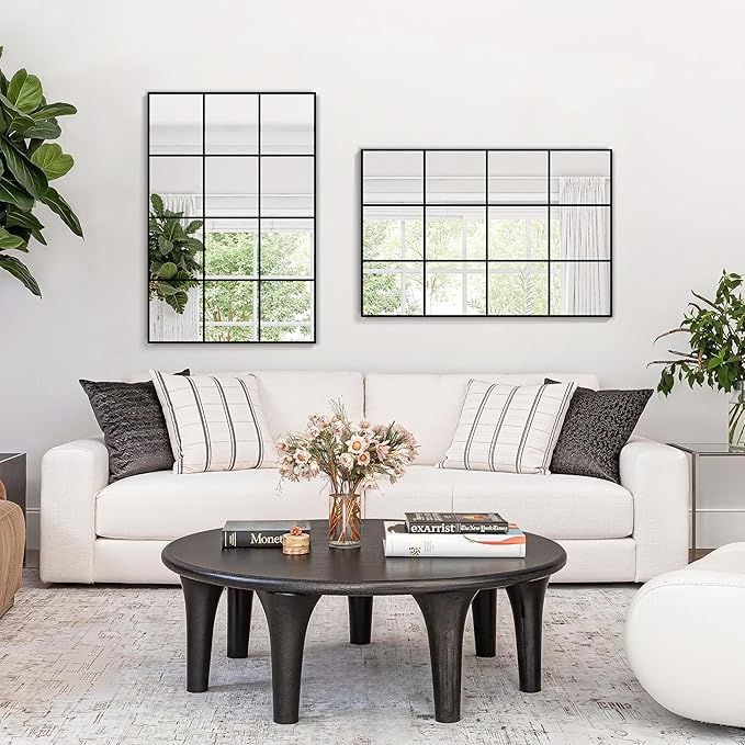 Window Pane Wall Mirror, 36"x24" Wall Mounted Window Mirror for Living Room, Bedroom, Entryway, Dining Room, Home Wall Decor