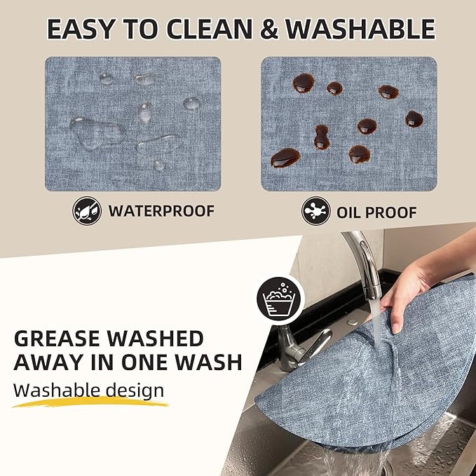 15 inch Faux Leather Round Placemats Set of 6 Non-Slip Washable Wipeable Table Mats, Heat Resistant Waterproof Oilproof Blue Place Mats for Kitchen, Dining, Party, Indoor, Outdoor