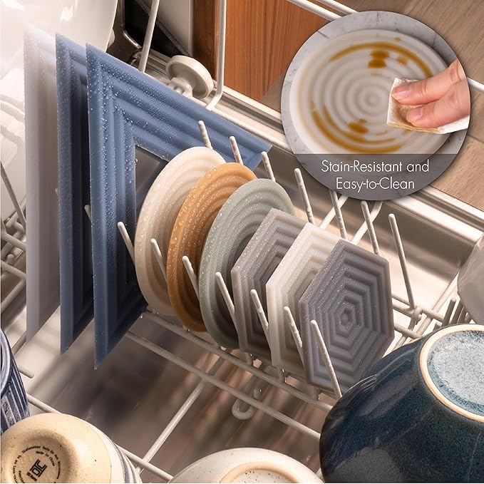 LINE+ARC Extra Thick Silicone Coasters (As Seen in NYTimes WireCutter) Waterproof Anti-Stain Heat-Safe Dishwasher-Safe Degrē Coasters XL (Set of 6 Mauve) Outdoor Rubber Mid-Century Modern