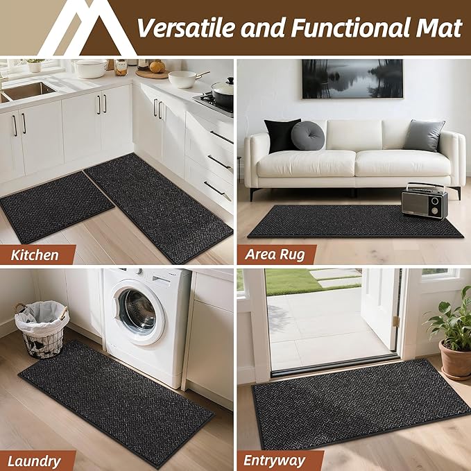 COSY HOMEER Kitchen Rugs and Mats 2PCS Non Slip Kitchen Mats for Floor Washable Stain Resistant Kitchen Runner Rug Sets Absorbent Kitchen Floor Mat 20"x32"+20"x48",Black