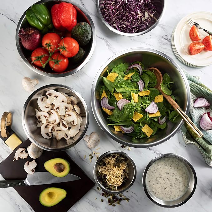 FineDine Stainless Steel Mixing Bowls Set, 6-Piece Metal Bowls | Stainless - Image 7