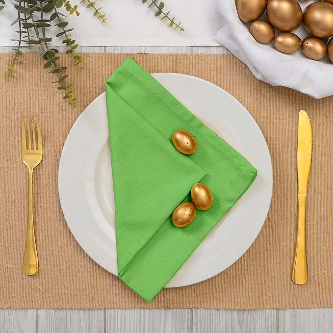 Blue Needles Solid Cloth Napkins Set of 12 Apple Green 100% Cotton Dinner Napkins 18x18 inches, Soft, Reusable, Absorbent, Washable Linen, Ideal for Wedding Events, Parties & Everyday Use