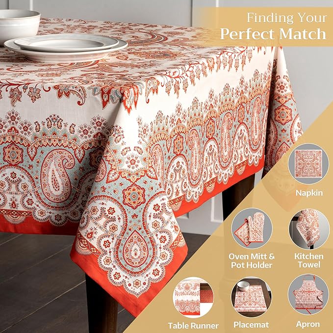 Maison d' Hermine Table Cloth Rectangle Table 100% Cotton 70 x 120 Inches Fall Tablecloth Reusable Everyday Use for Thanksgiving Christmas Decorations Dining Farmhouse Party (Cachemire)