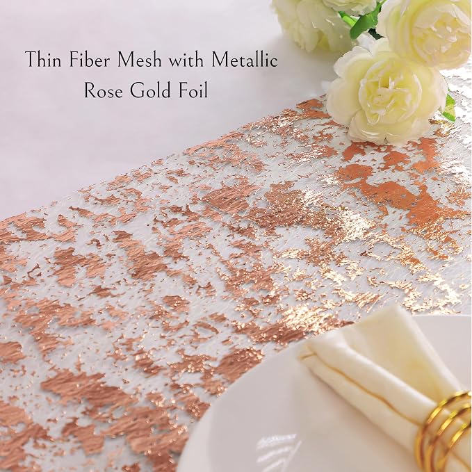 Snowkingdom Rose Gold Table Runner 11 Inch x 49 Feet Glitter Sequin Metallic - Image 3