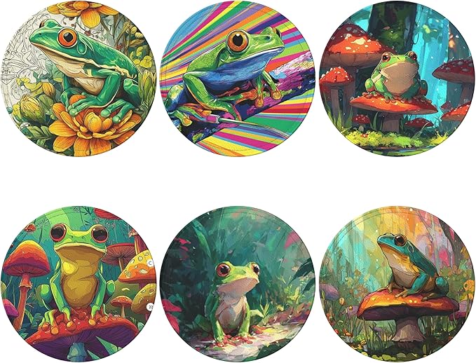 Frog Coasters Leather Round Drink Coasters 6 Pcs Set with Holderor for Cup Drink Coffee Table Bar Home Decor