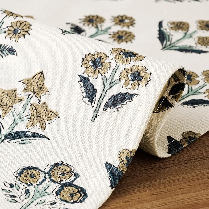 Block Print Floral Decorative Table Runners, 13x90 Inch Latte | 100% Organic - Image 5