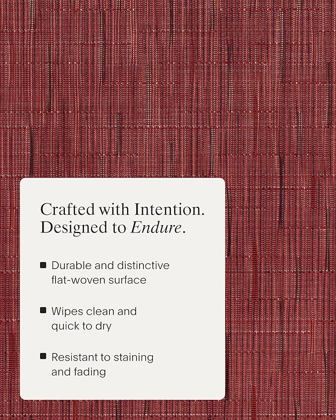 Chilewich Bamboo Placemats Set of 4 - Round Woven Placemats - Reusable, Stain-Resistant, Indoor/Outdoor Tabletop Protection - 15" - Cranberry