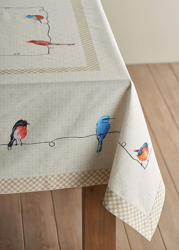 Maison d' Hermine Table Cloth Rectangle Table 100% Cotton 60 x 90 Inches Tablecloth Reusable Decorative for Dining Room Farmhouse Home Valentines Day Decorations Spring Summer - Birdies on Wire