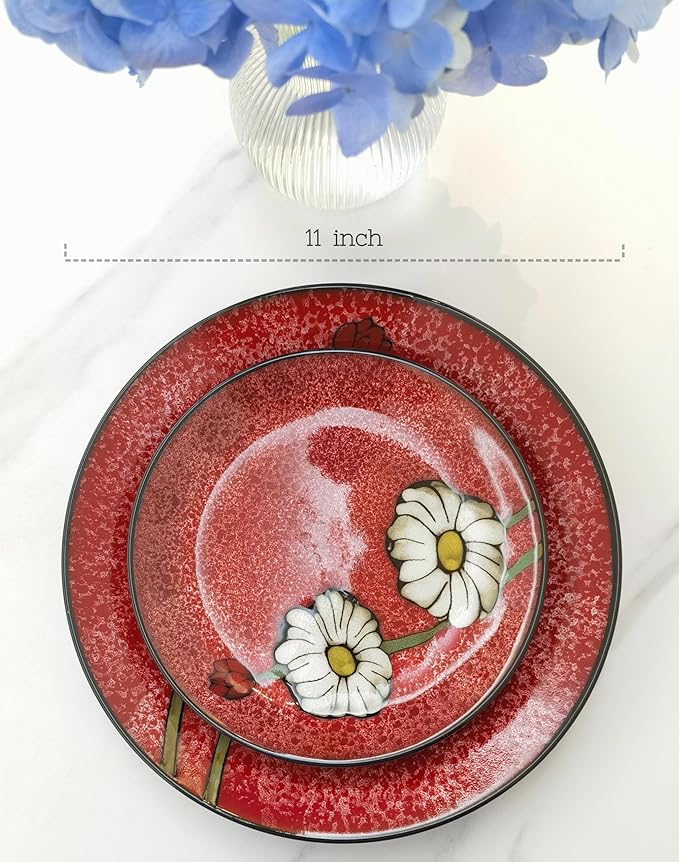 Ceramic Plates For Kitchen, 11 In - Plates Set of 4 - For Salad,Pizza,Bread, Sushi, Pasta,Appetizer, Serving etc - Dishwasher, Microwave, and Oven Safe - For Breakfast, Lunch and Dinner (11 Inch)