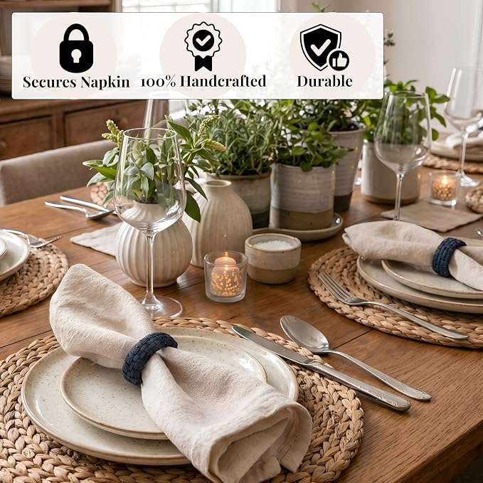 Cane Woven Napkin Rings, durable plastic core, 2.25x2.25x0.5 in, bohemian - Image 5