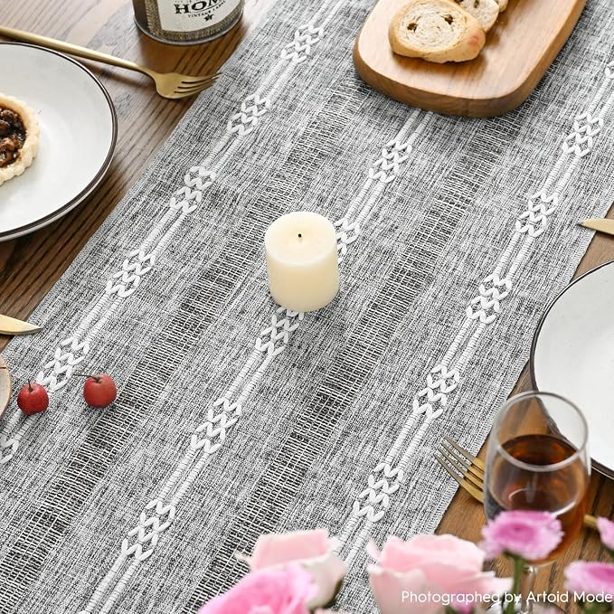 Artoid Mode Dark Grey Farmhouse Embroidered Hollow Table Runner, Seasonal - Image 4