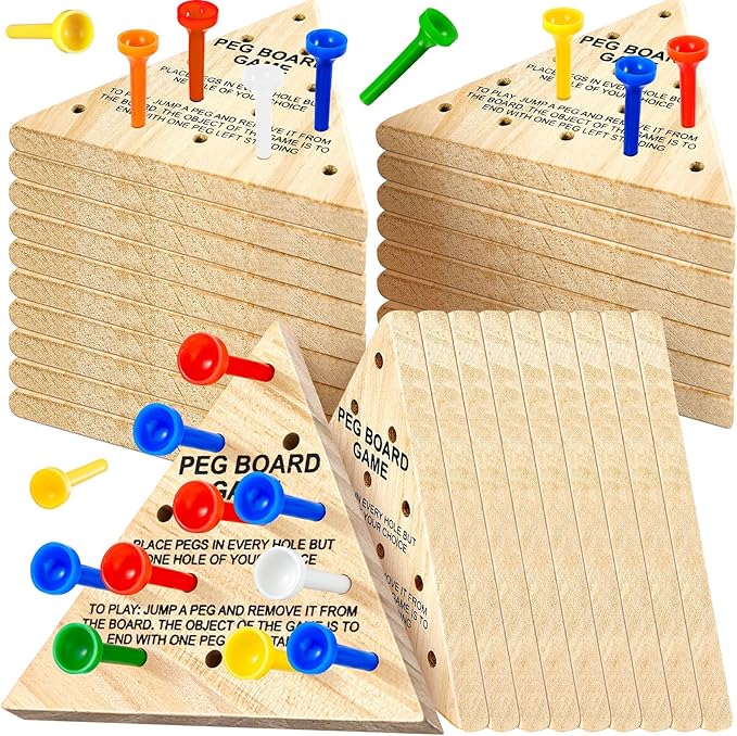 Skylety 6 Pack Triangle Peg Games Wooden Board Table Game for Family Boys Girls Adults, Learning Toys Travel Peg Jump Toys Triangle Puzzle Brain Teaser Christmas Gifts (Multicolor)